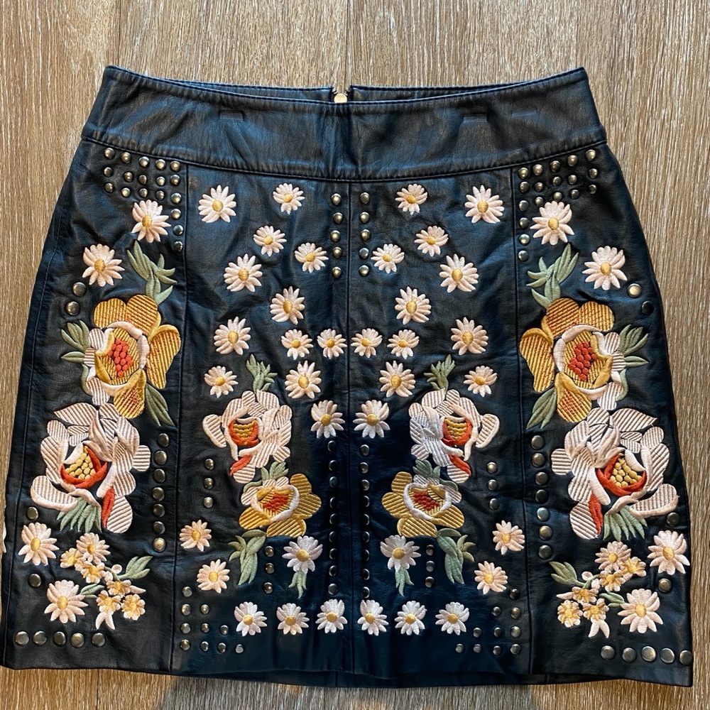 Free People Embroidered Leather Skirt Size 0